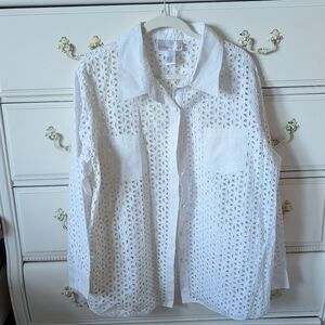 Susan Graver White Eyelet Embroidered 100% Cotton Blouse Sz. 2X